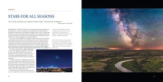 a page of a book showing the milky way visible above a desert