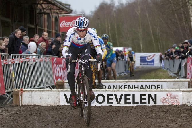 Stybar rides over the barriers in Essen