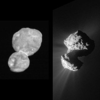 An image shows Rosetta's comet next to the more distant, flatter object.