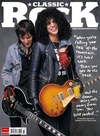 The cover of Classic Rock 160, featuring Slash and Izzy Stradlin