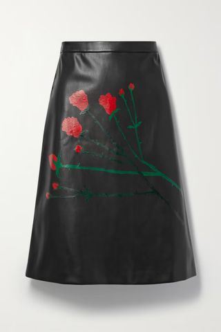 black skirt with red floral designs