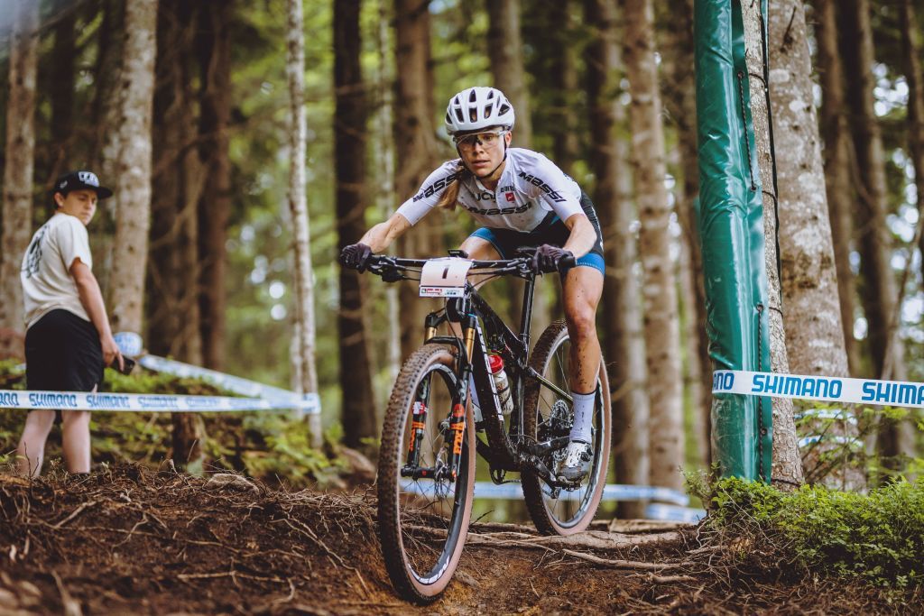 Frances Loana Lecomte R competes during the Womens Cross Country competition of the UCI Mountain Bike World Cup in Leogang Austria on June 13 2021 Austria OUT Photo by JFK various sources AFP Austria OUT Photo by JFKEXPAAFP via Getty Images
