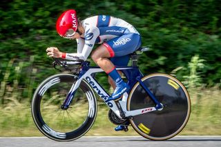 Carmen Small (Bigla-Cervelo) kept her head down all the way to first place at the US pro time trial championship.