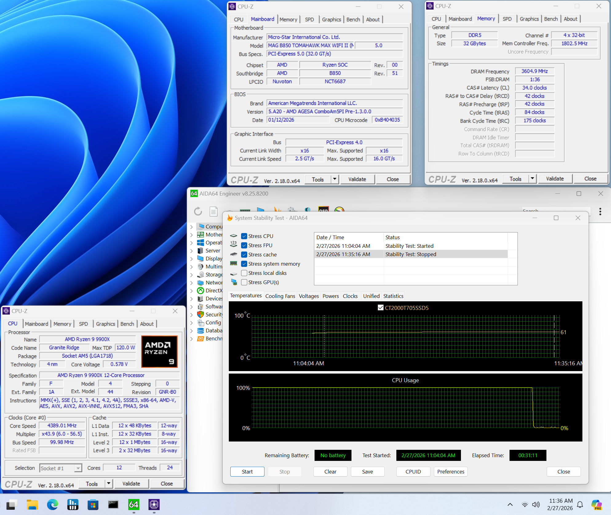 MSI MAG B850 Tomahawk Max Wifi II - Stress testing