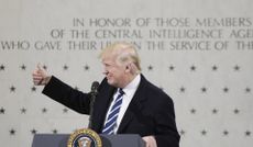 LANGLEY, VA - JANUARY 21: US President Donald Trump speaks at the CIA headquarters on January 21, 2017 in Langley, Virginia . Trump spoke with about 300 people in his first official visit with a government agency. 