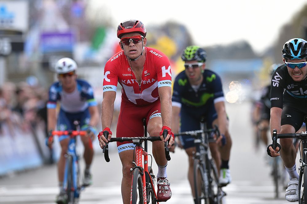 Alexander Kristoff (Team Katusha) wins the sprint for fouth at the Tour of Flanders