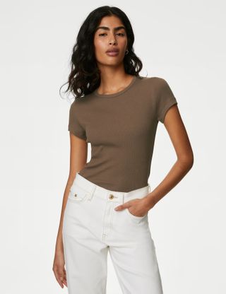 Fitted brown M&S T-shirt