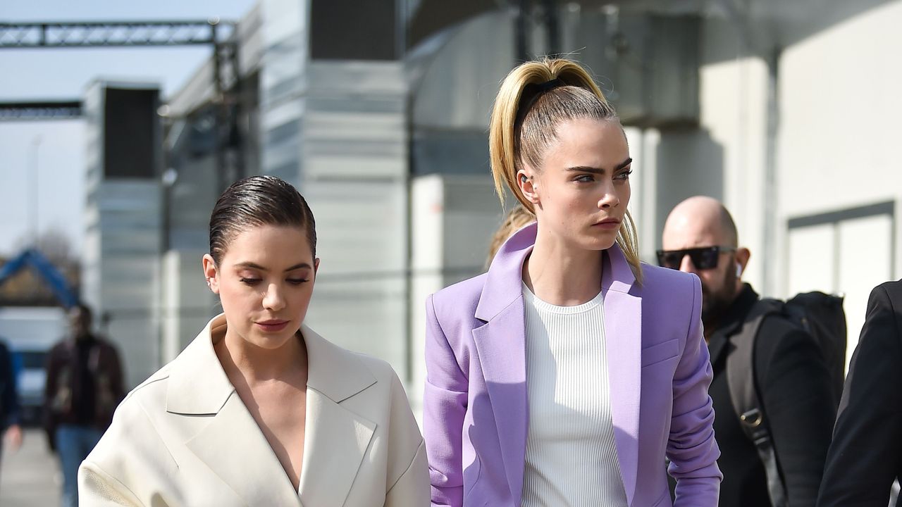 milan, italy february 23 ashley benson and cara delecingne attend the boss fashion show on february 23, 2020 in milan, italy photo by jacopo raulewireimage