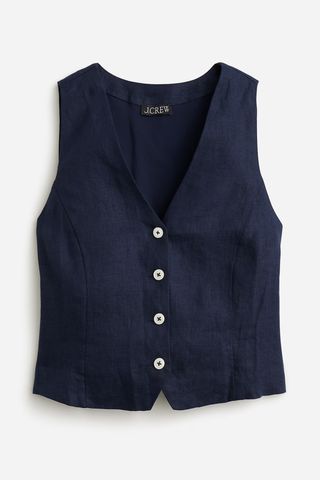 J.Crew navy Slim-Fit Linen Vest on white background