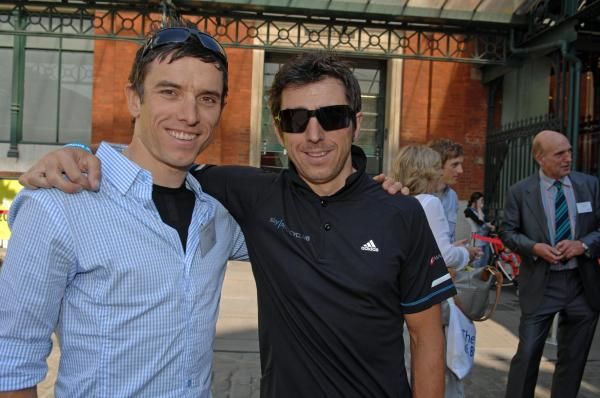 Brothers Dean (Rapha Condor Sharp) and Russell (Team Sky) Downing at the launch of the Tour of Britain in Covent Garden in London