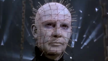 Close-up of Pinhead standing in front of chains in Hellbound: Hellraiser II