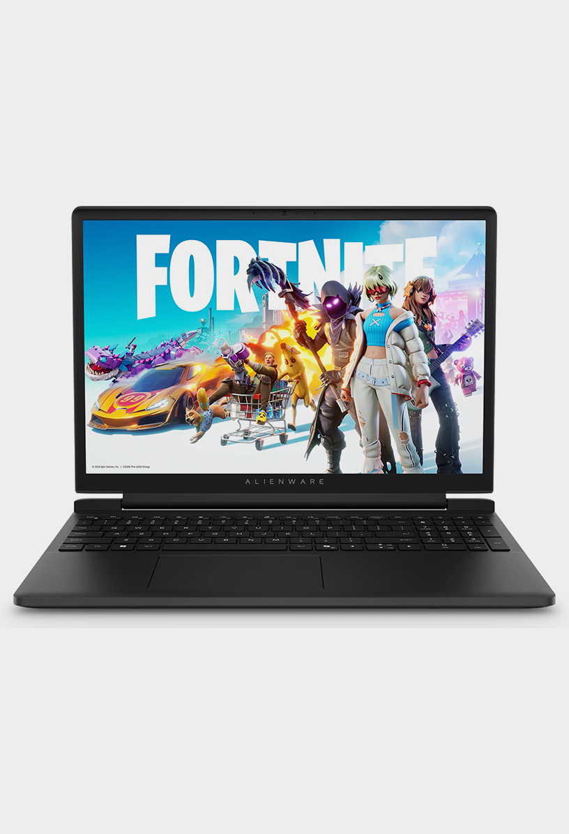 A gaming laptop with Fortnite displayed