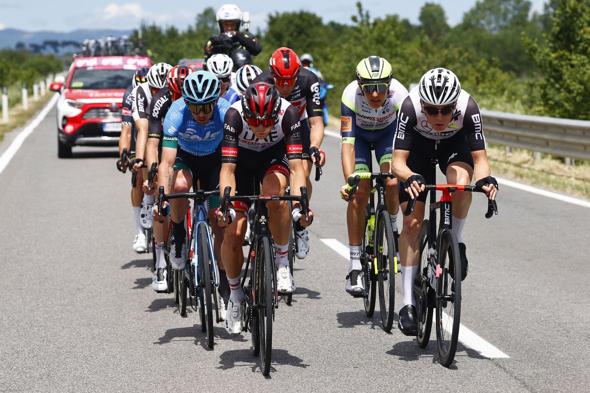Giro d'Italia 2021 - 104th Edition - 11th stage Perugia - Montalcino 162 km - 19/05/2021 - Mauro Schmid (SUI - Team Qhubeka Assos) - Alessandro Covi (ITA - UAE Team Emirates) - Francesco Gavazzi (ITA - Eolo - Kometa Cycling Team) - photo Luca Bettini/BettiniPhoto&Acirc;&copy;2021