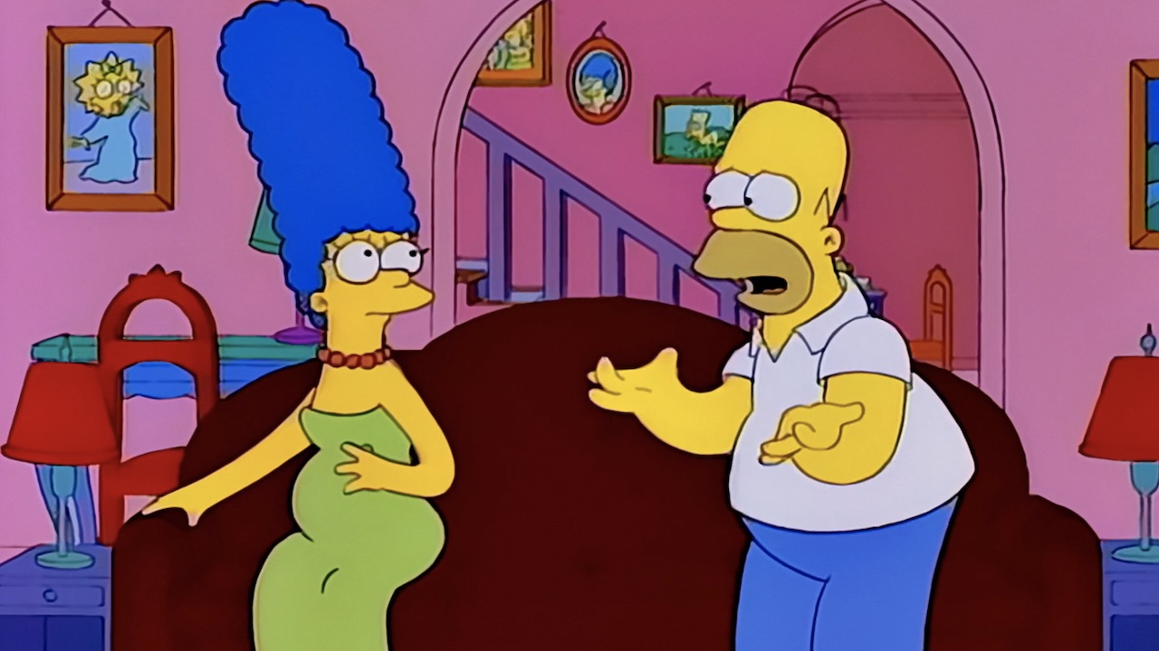 Homero hablando con Marge embarazada en Los Simpson