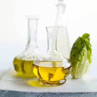 glass flask with olive oil
