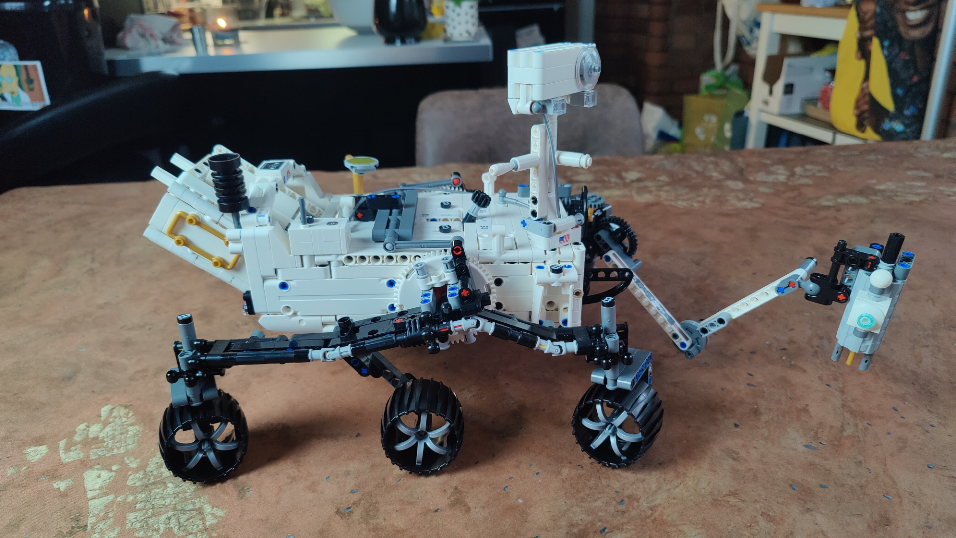 Close up photo of the Lego NASA Mars Rover Perseverance.