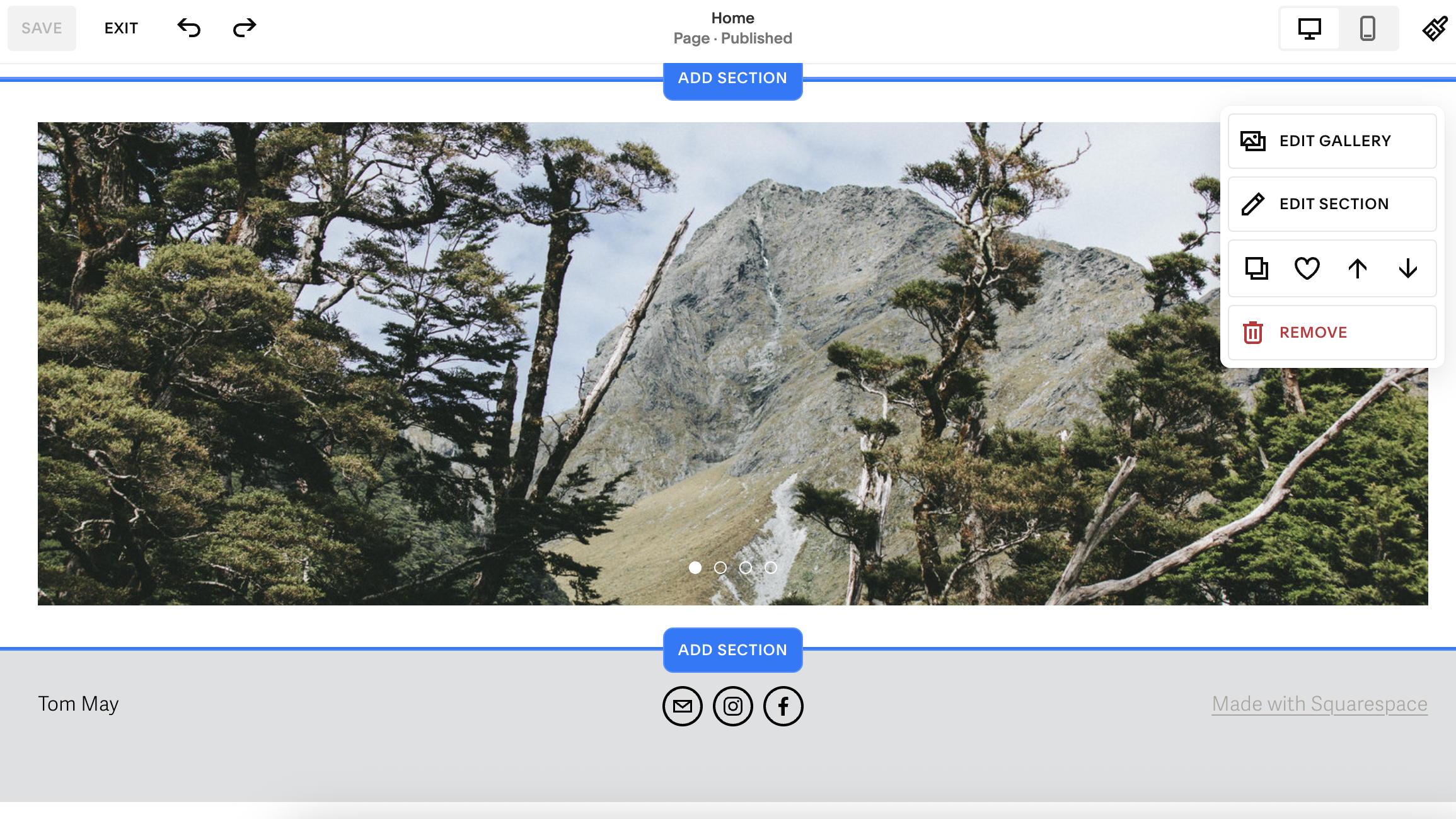 Screengrab showing images being updated in Squarespace interface