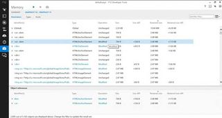 The IE11 Memory tool identifies which memory was allocated, de-allocated, or modified between snapshots, supporting faster memory tuning and diagnosis