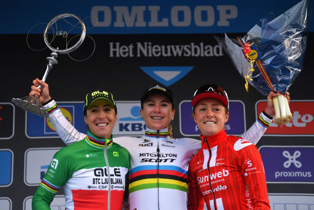 NINOVE, BELGIUM - FEBRUARY 29: during the 75th Omloop Het Nieuwsblad 2020, Men Race a 200km race from Ghent to Ninove / @OmloopHNB / #OHN20 /on February 29, 2020 in Ninove, Belgium. (Photo by Tim de Waele/Getty Images)