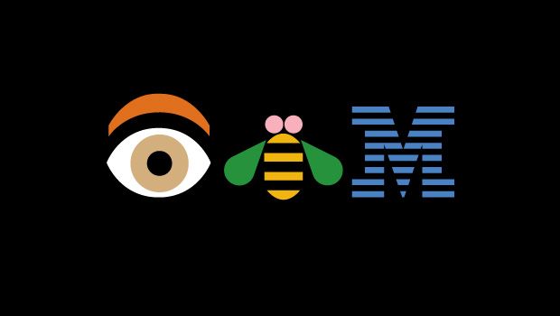 Illustrated logo featuring an eye, a bee and a stylised M