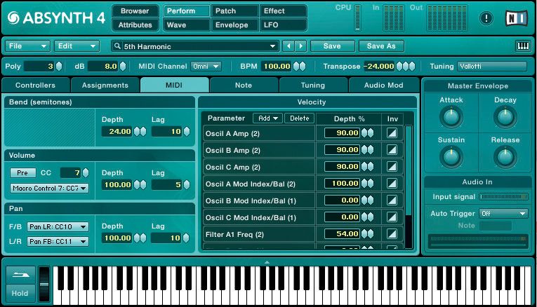 You can access more of Absynth 4's features by clicking the various tabs.