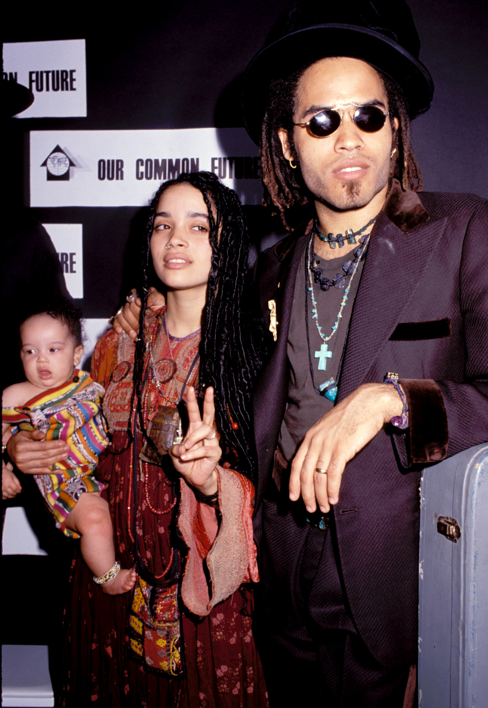 Lenny Kravitz with then-wife Lisa Bonet and baby Zoe at a press conference in Lincoln Center, NYC 1989