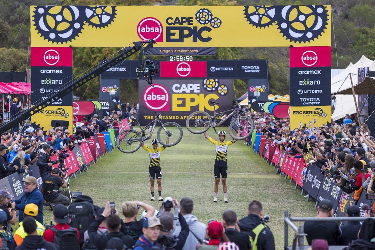 Howard Grotts and Matthew Beers complete stage 7 as GC winners of the 2024 Absa Cape Epic Mountain Bike stage race