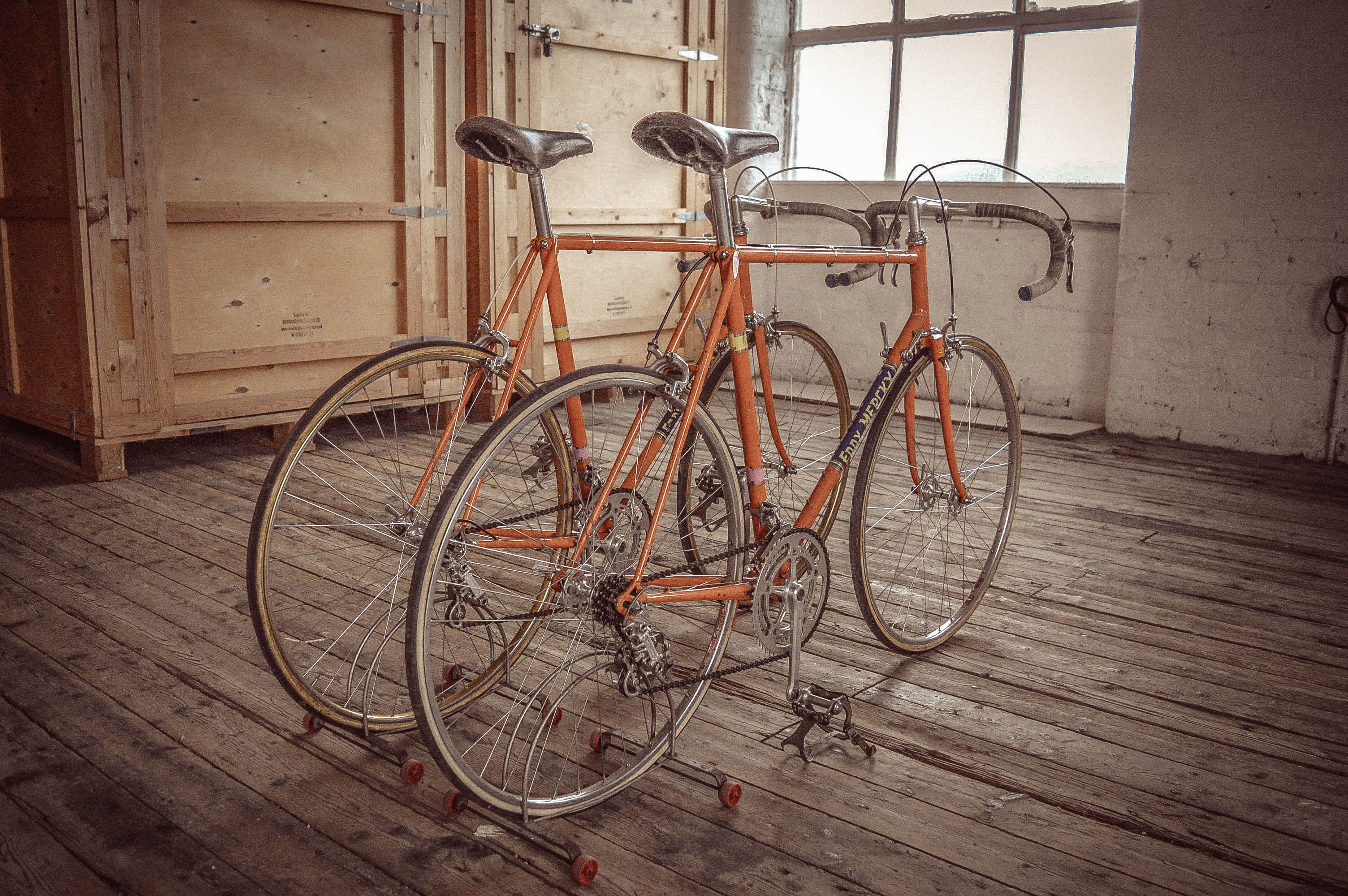 Two Eddy Merckx bikes belonging to Gerry Shields
