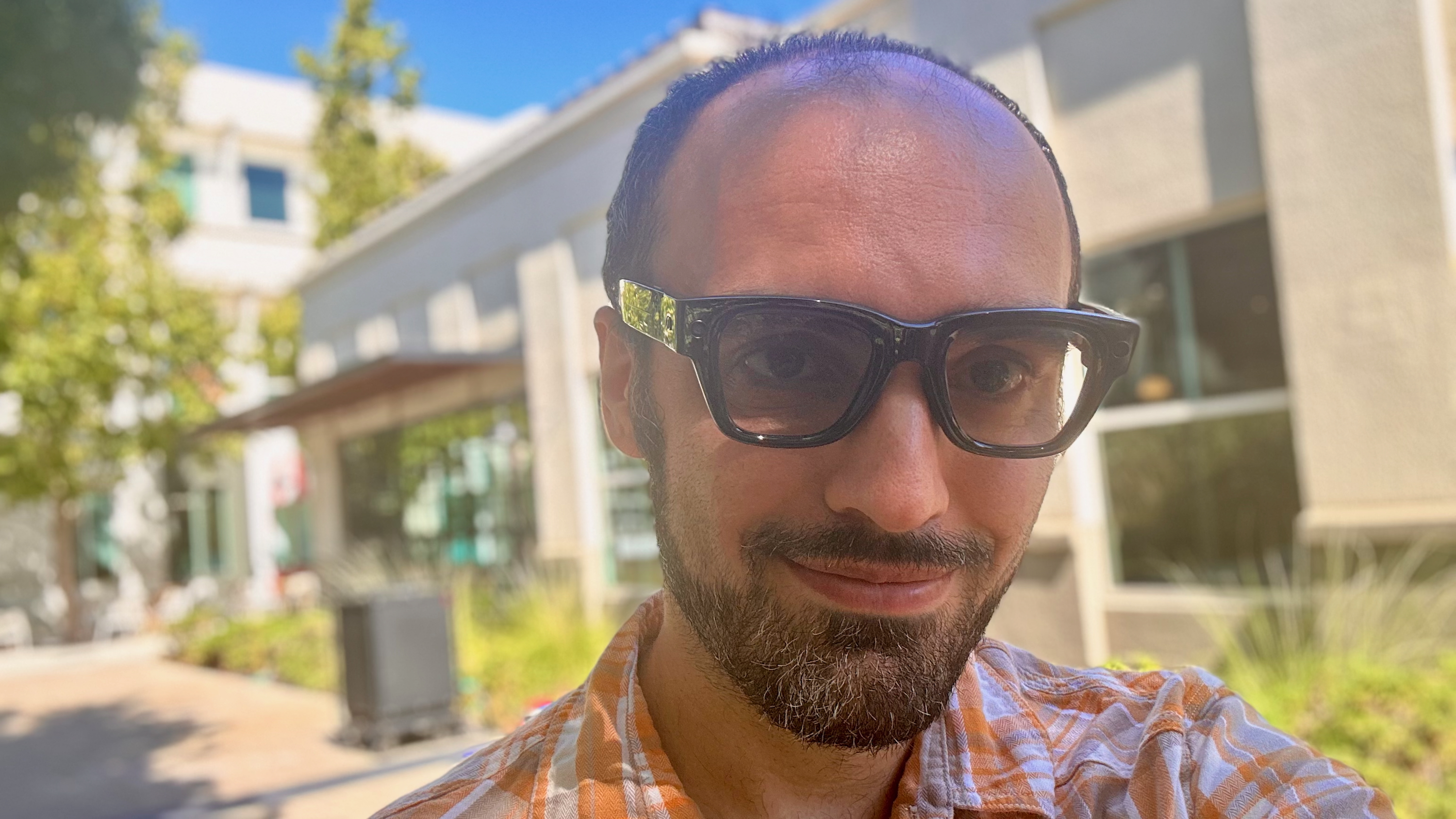 A selfie of Michael Hicks wearing the Meta Ray-Ban Display glasses