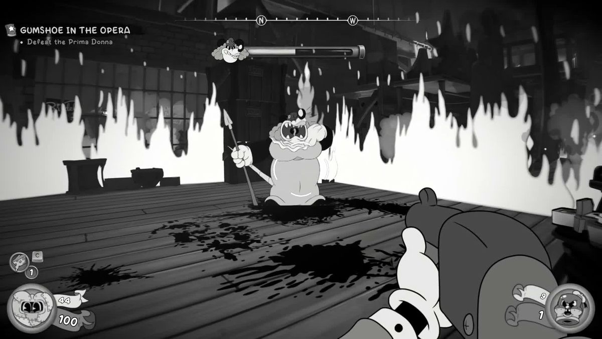 Mouse: P.I. For Hire gameplay screenshot of the Fat Mouse boss.