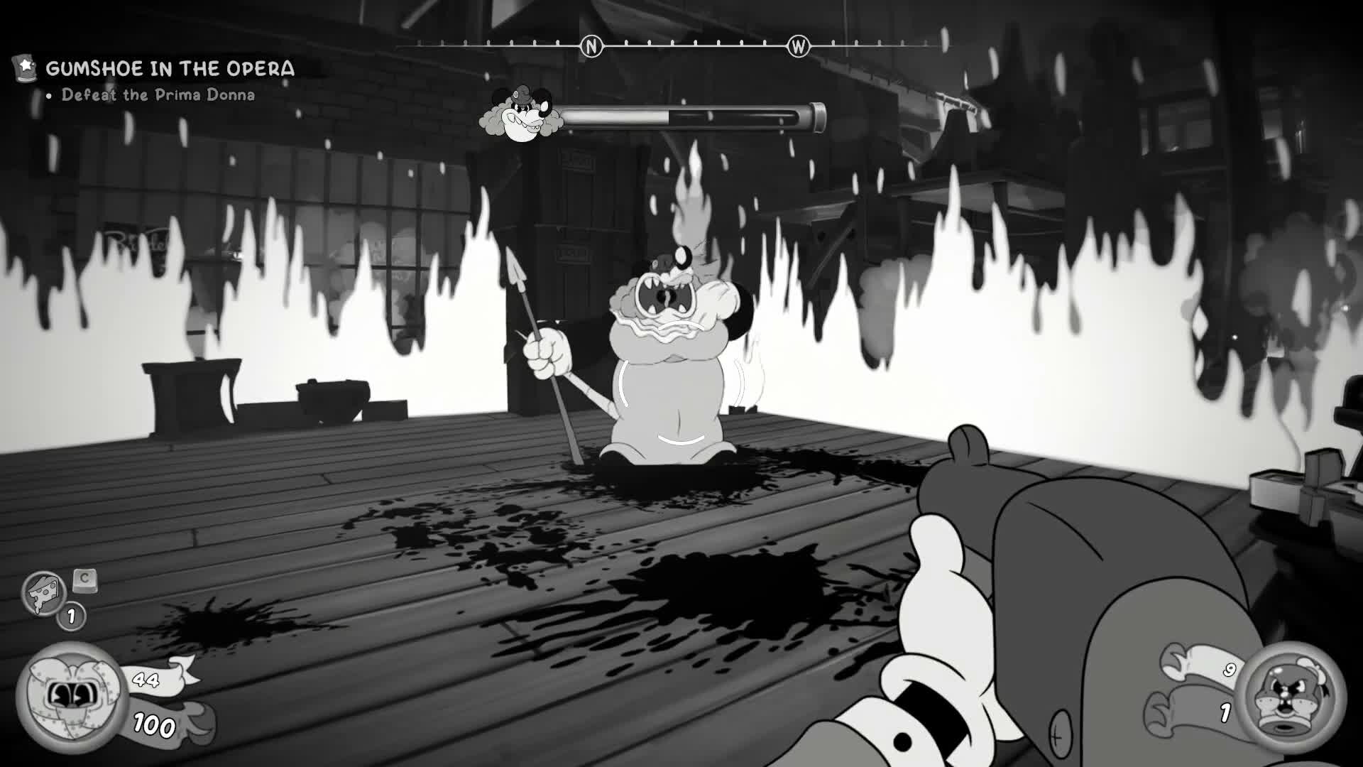 Mouse: P.I. For Hire gameplay screenshot of the Fat Mouse boss.