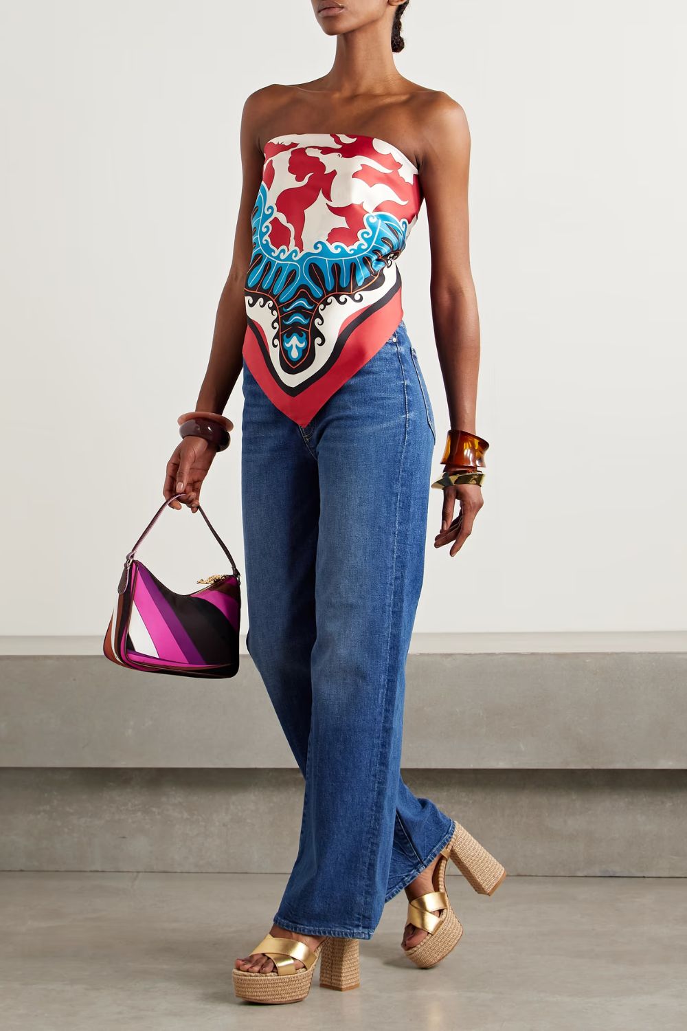 La Double J + MOTHER printed silk-twill scarf