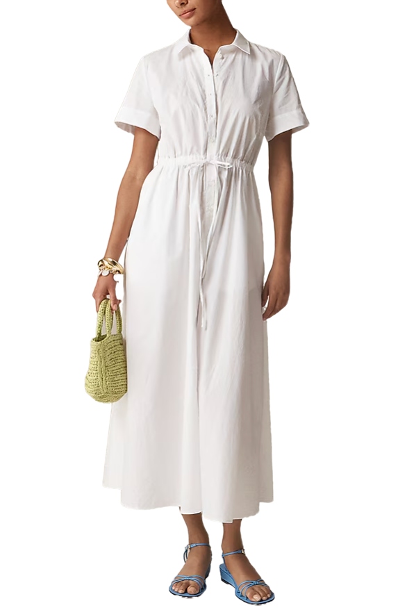 Wren Lace-Trim Shirtdress in Glossy Twill