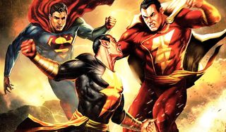 Black Adam fighting superman and shazam