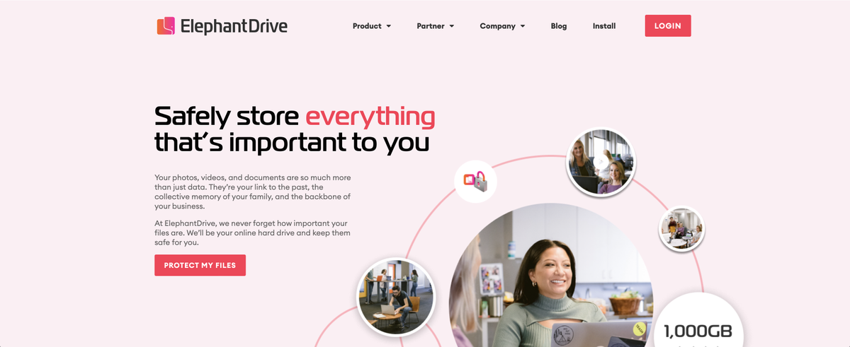 Website screenshot for ElephantDrive