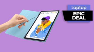 Galaxy Tab S6 Lite in blue with man holding s pen 