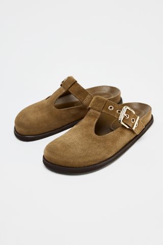 Buckle Detail Split Suede Clogs