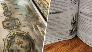 Images of a map from Planescape, and pages of Index Card RPG