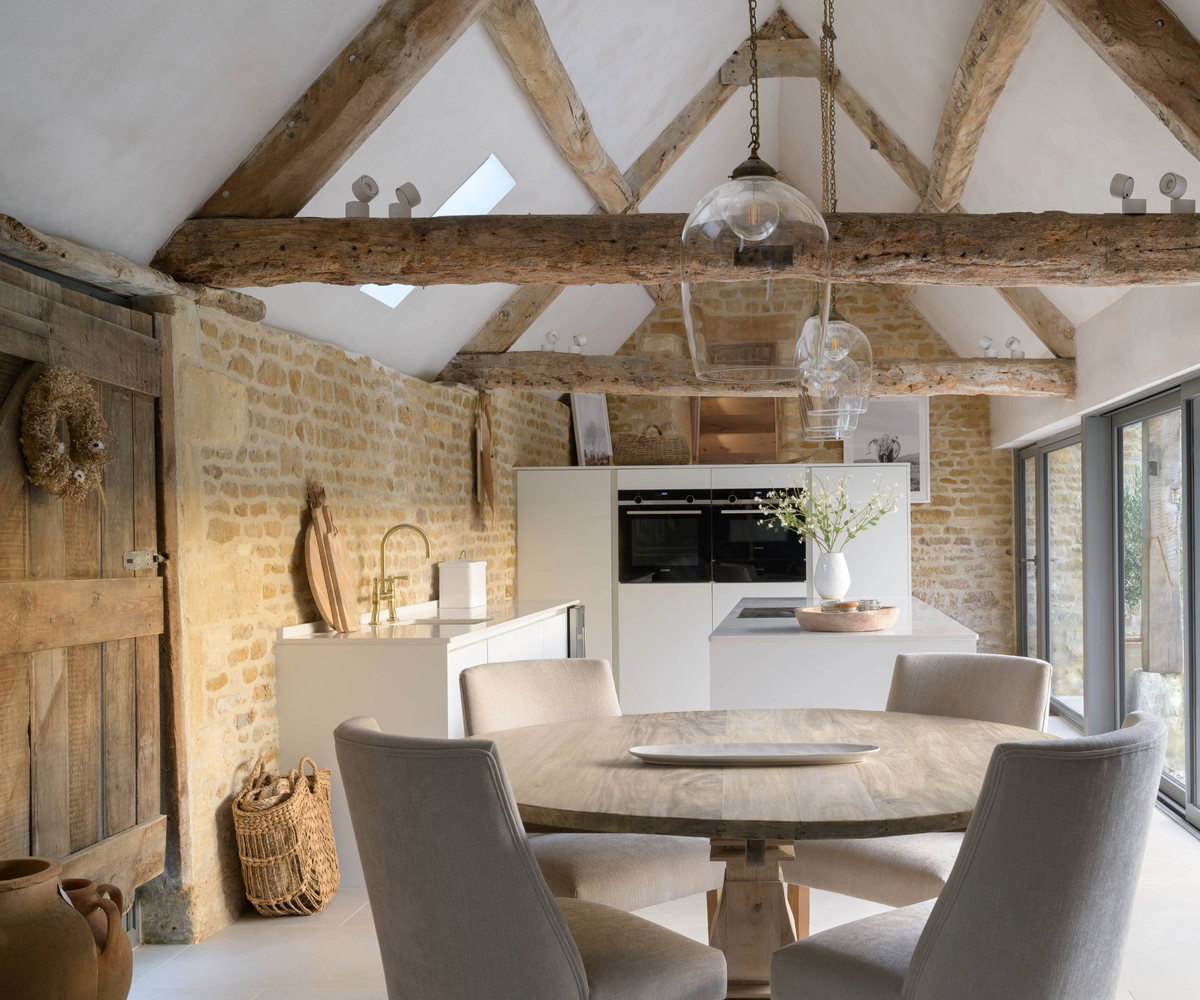 Open plan kitchen diner in barn conversion