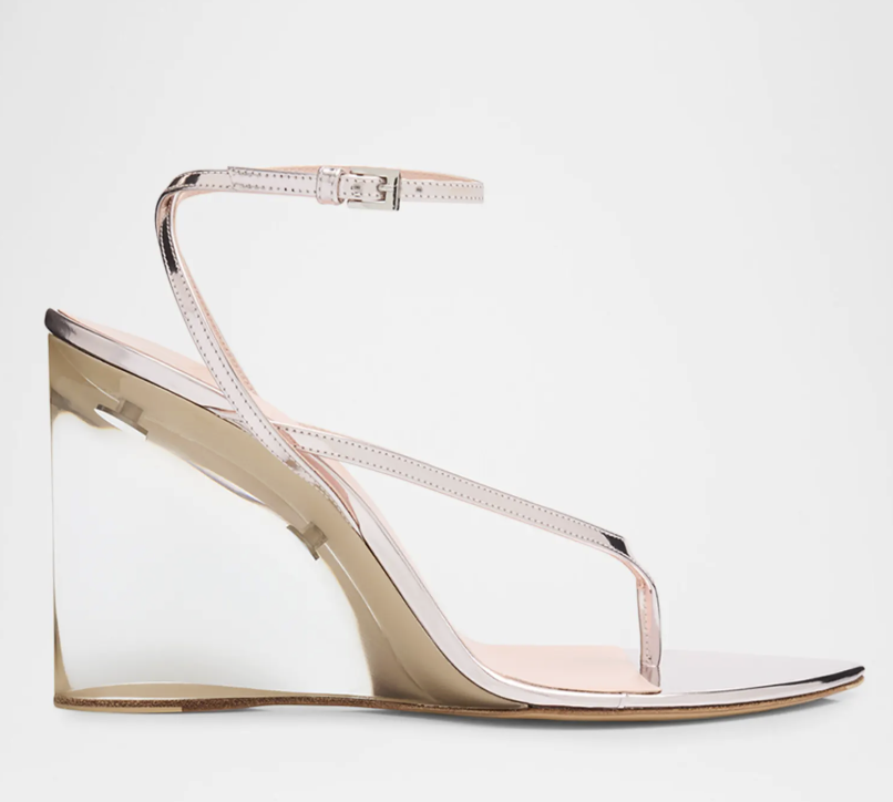 Ala&amp;iuml;a, Mirrored Leather Invisible Wedge Thong Sandals