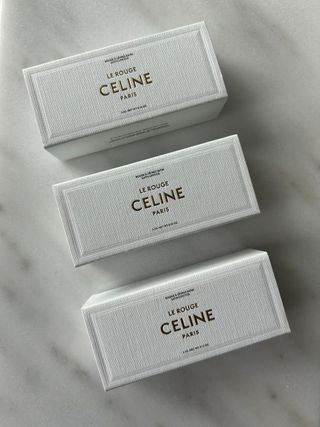 Celine lipsticks on a marble table