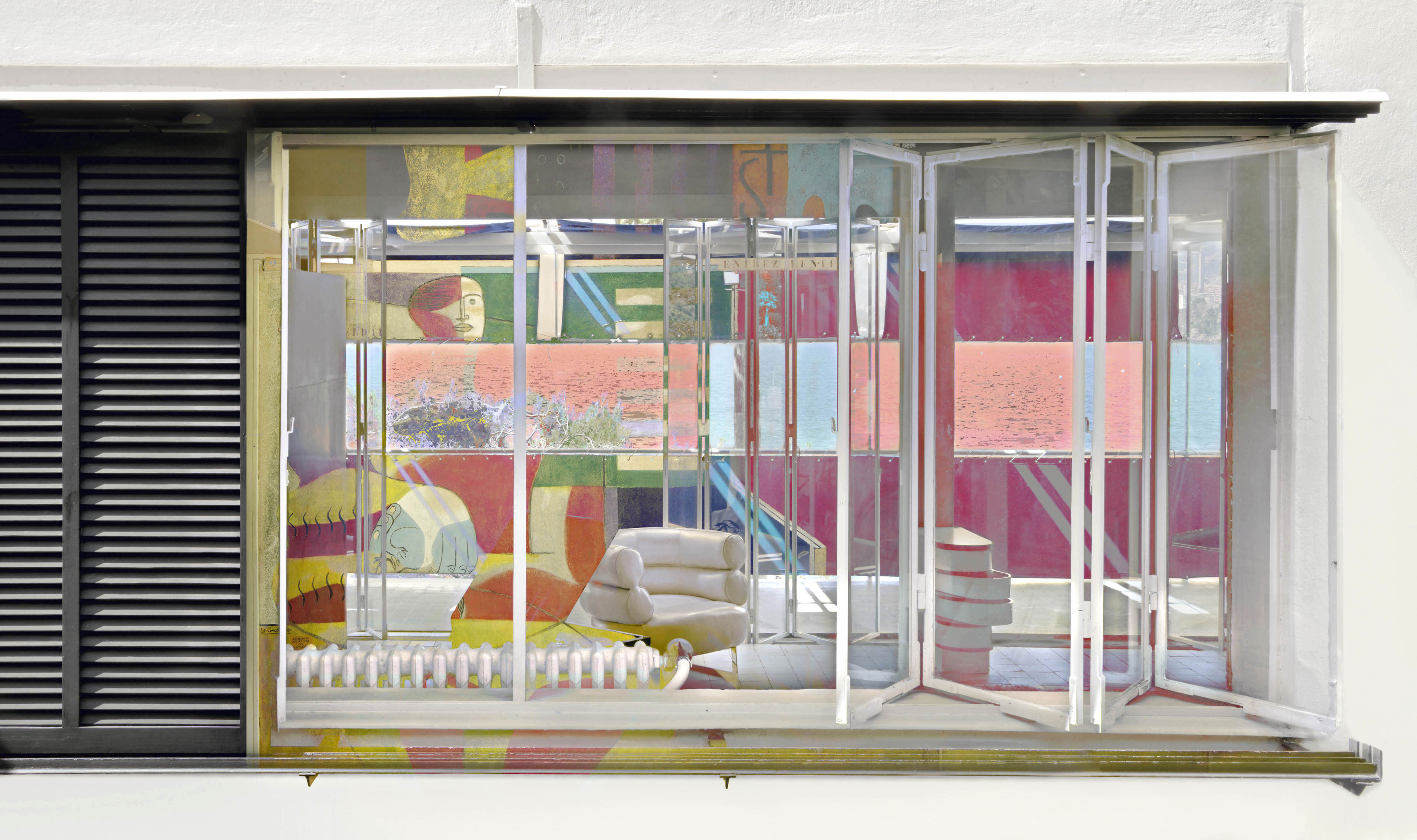 Eileen Gray furniture on view in Arles against a colourful backdrop