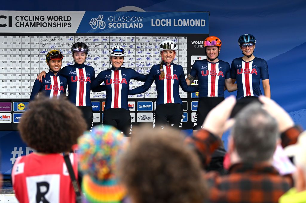 The USA women&#039;s team before the elite road race in the UCI Road World Championships 2023