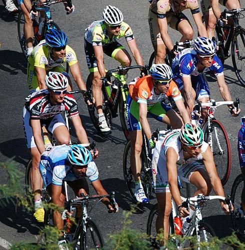 Nibali stays safely tucked away in the peloton during stage seven.