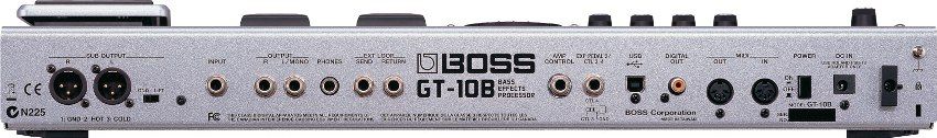 The back panel of the Boss GT-10B for bass.