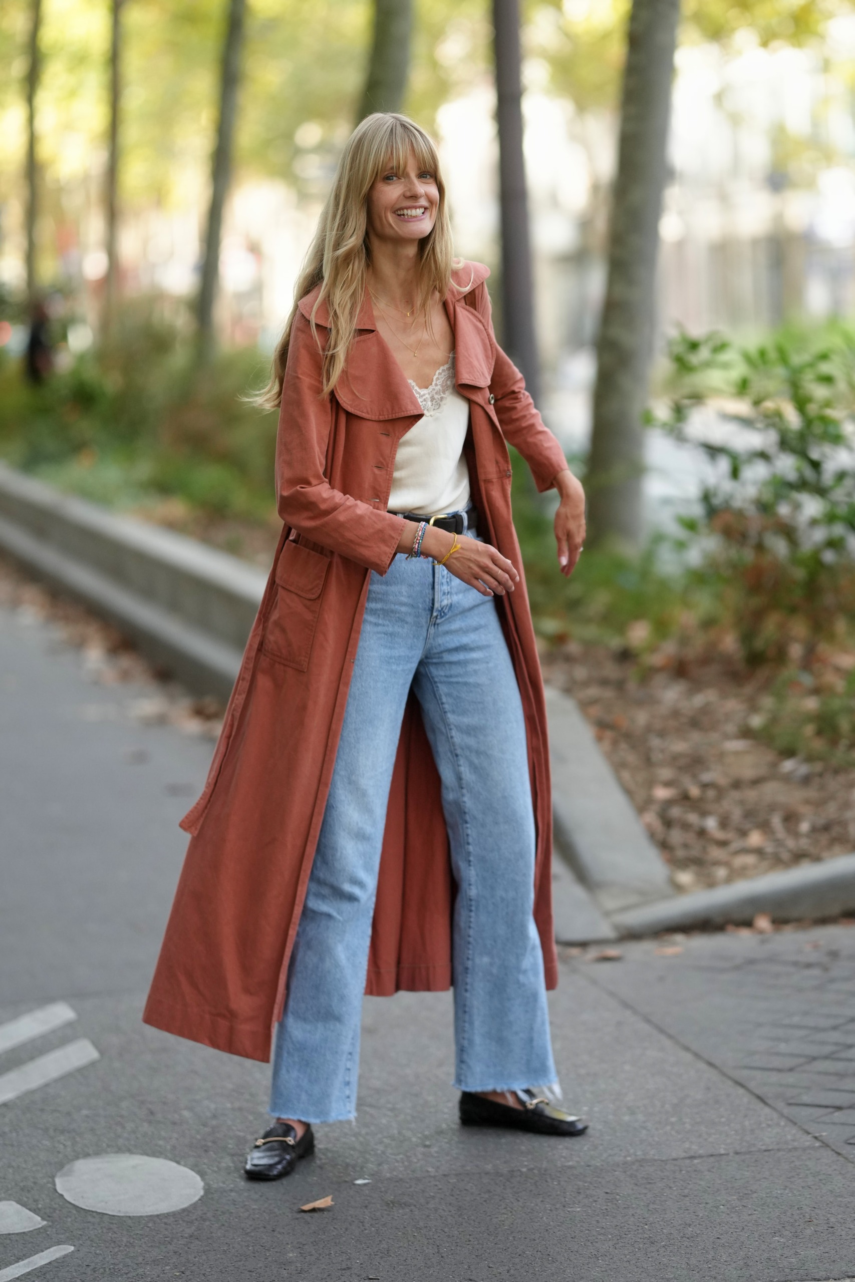 French girls wearing trench coats for fall at Paris Fashion Week