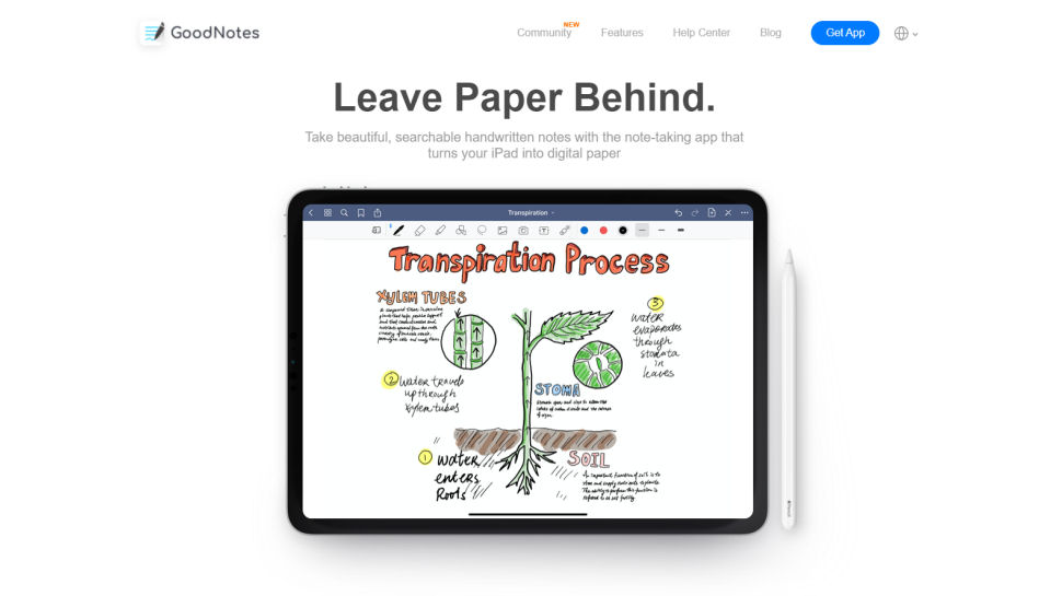 Website screenshot of GoodNotes