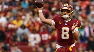 Marcus Mariota #8 of the Washington Commanders throws a pass during an NFL match in 2026.