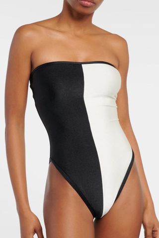 Adriana Degreas Deco colorblocked strapless swimsuit