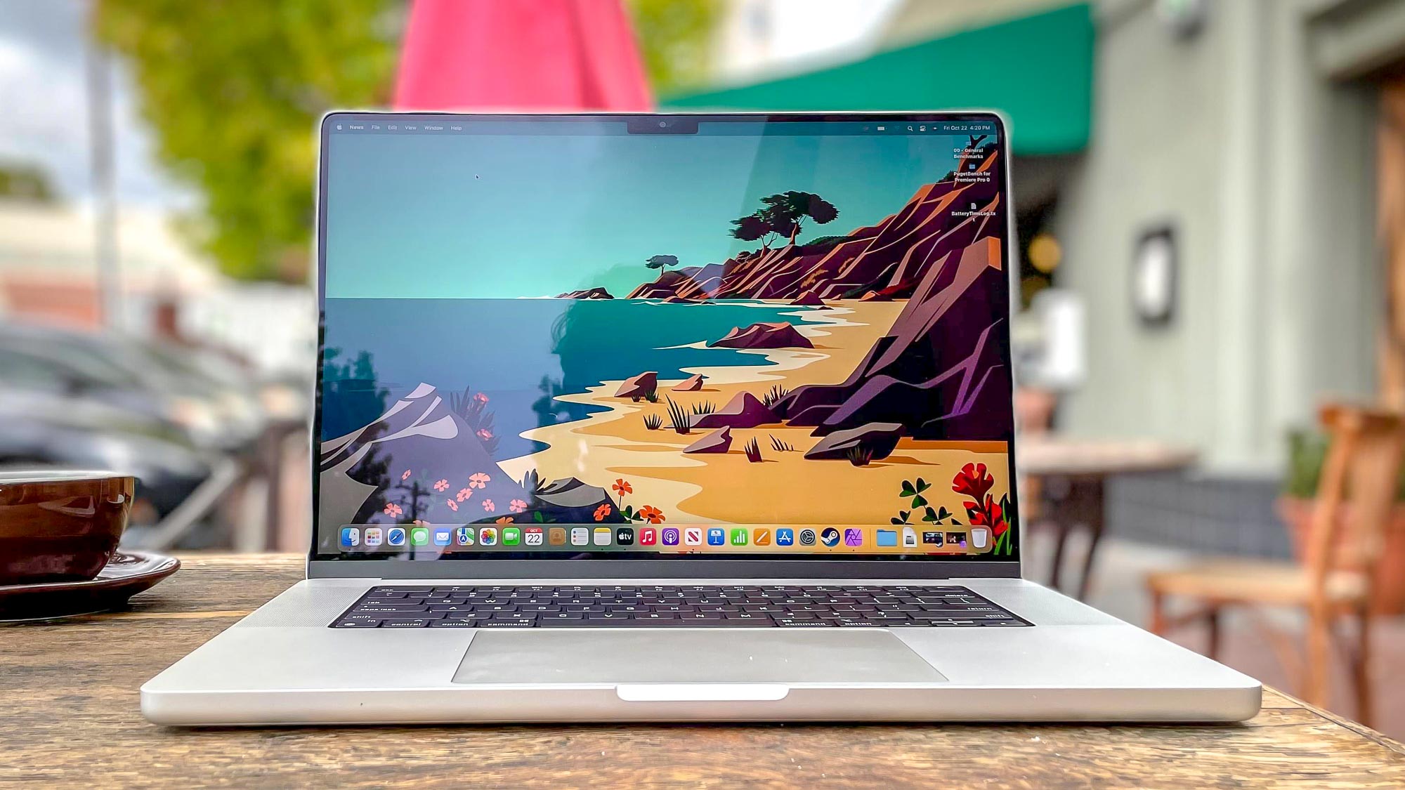 MacBook Pro 2022 (16-inch) on a patio table